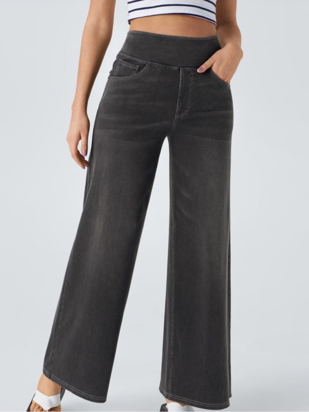 Halara Flex Washed Black High Waisted Wide Leg Baggy Jeans